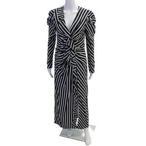 Jonathan Simkhai Womens Striped V Neck Front Slit Maxi Dress Black White Size 6